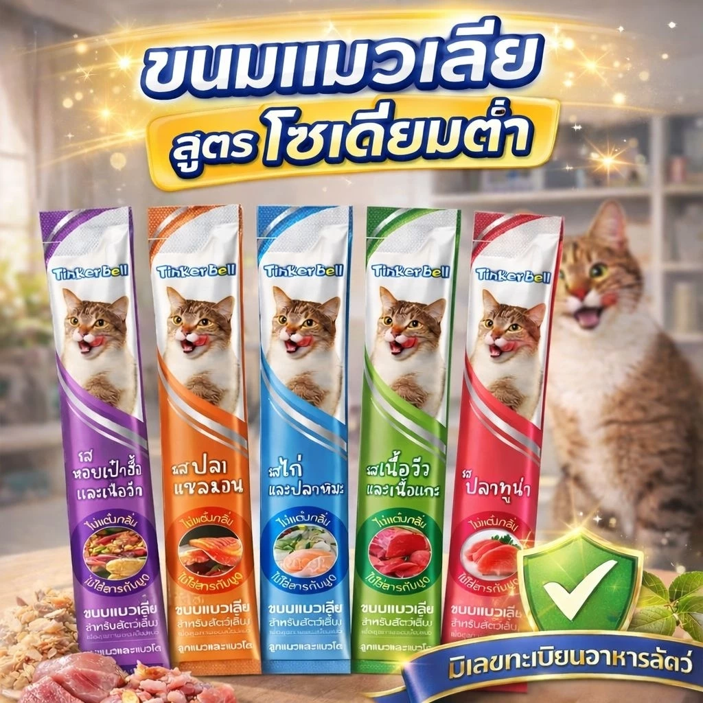 (แพ็ค 10 ชิ้น)Tinkerbell ขนมแมวเลียโซเดียมต่ำ ขนาด 16 กรัม