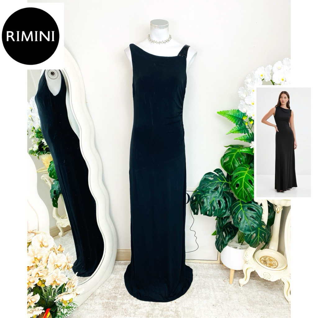 ไซด์ M แบรนด์ Rimini แท้ 100%🌸Maxi dress เดรสยาว แต่งปักปล้อง สีดำ ใส่ออกงาน ทรงเข้ารูป เดรสออกงาน ช