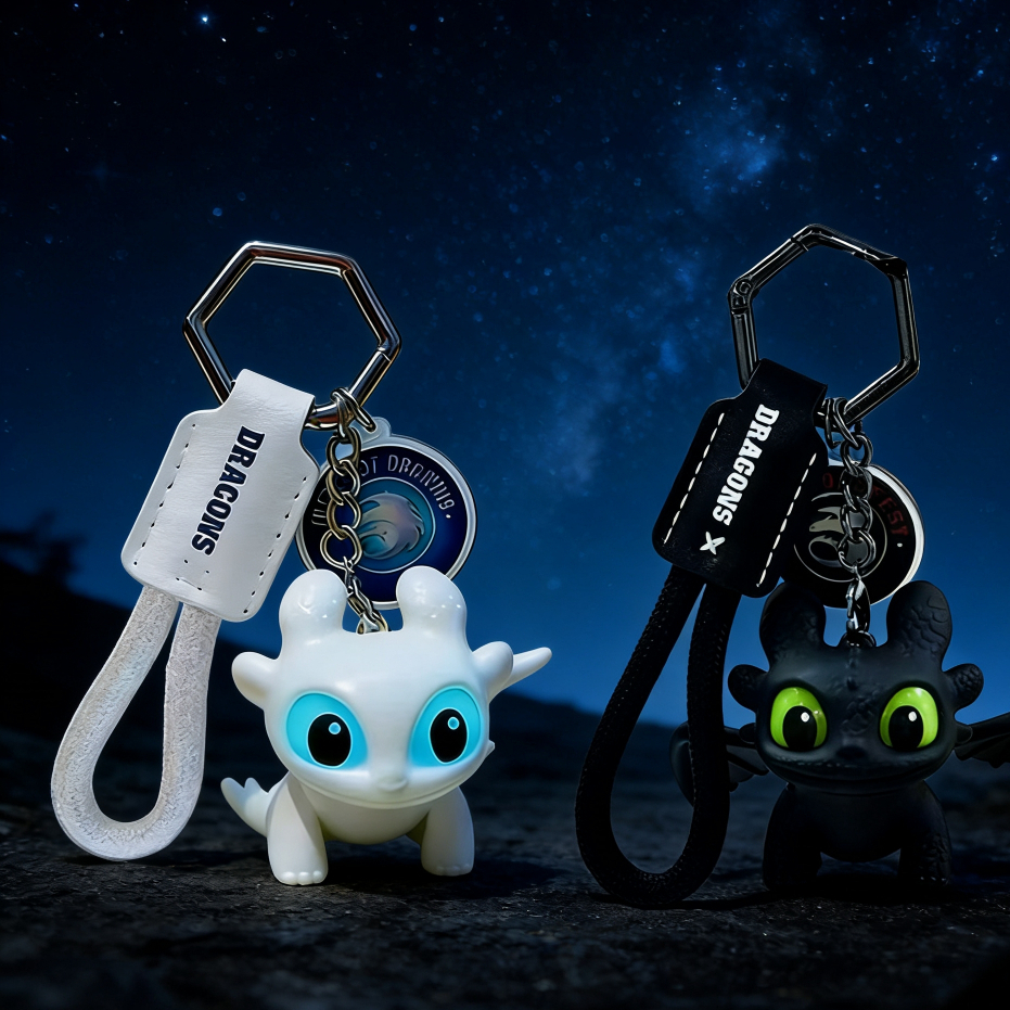 ลิขสิทธิ์แท้ How to Train Your Dragon Toothless The wings can move keychain พวงกุญแจเรืองแสง DreamWorks มีสีขาวหรือสีดำ