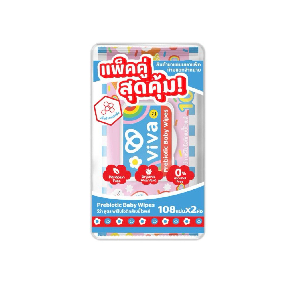 [แพ็กคู่สุดคุ้ม] ผ้าเปียกวีว่าพรีไบโอติกส์เบบี้ 108 กรัม Viva Save Pack Prebiotic Baby Wipes