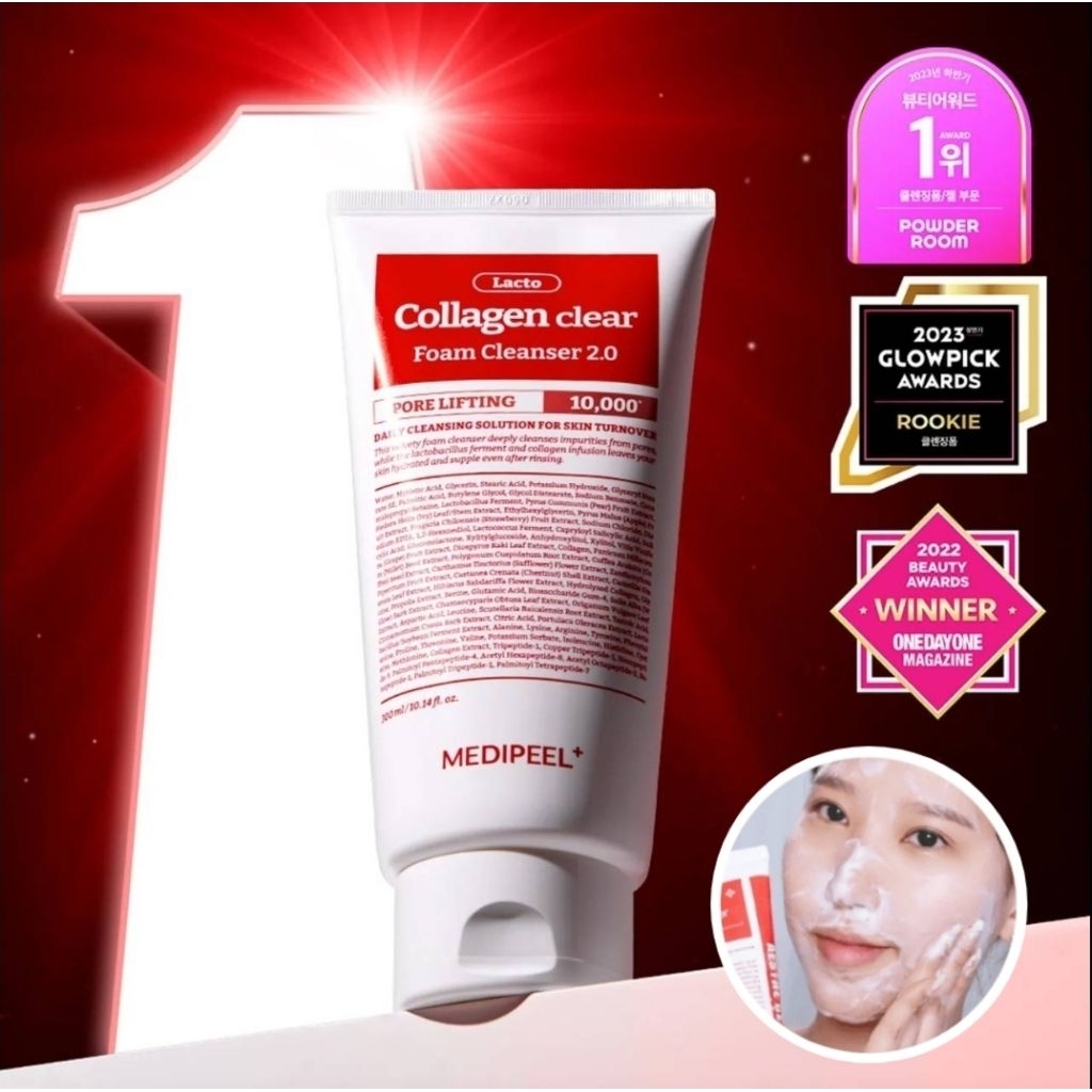 Exp.2027​/10 Medipeel Red Lacto Collagen Clear Foam Cleanser  2.0 pore Lifting โฟมล้างหน้าโยเกิร์ตหมัก+คอลลาเจน