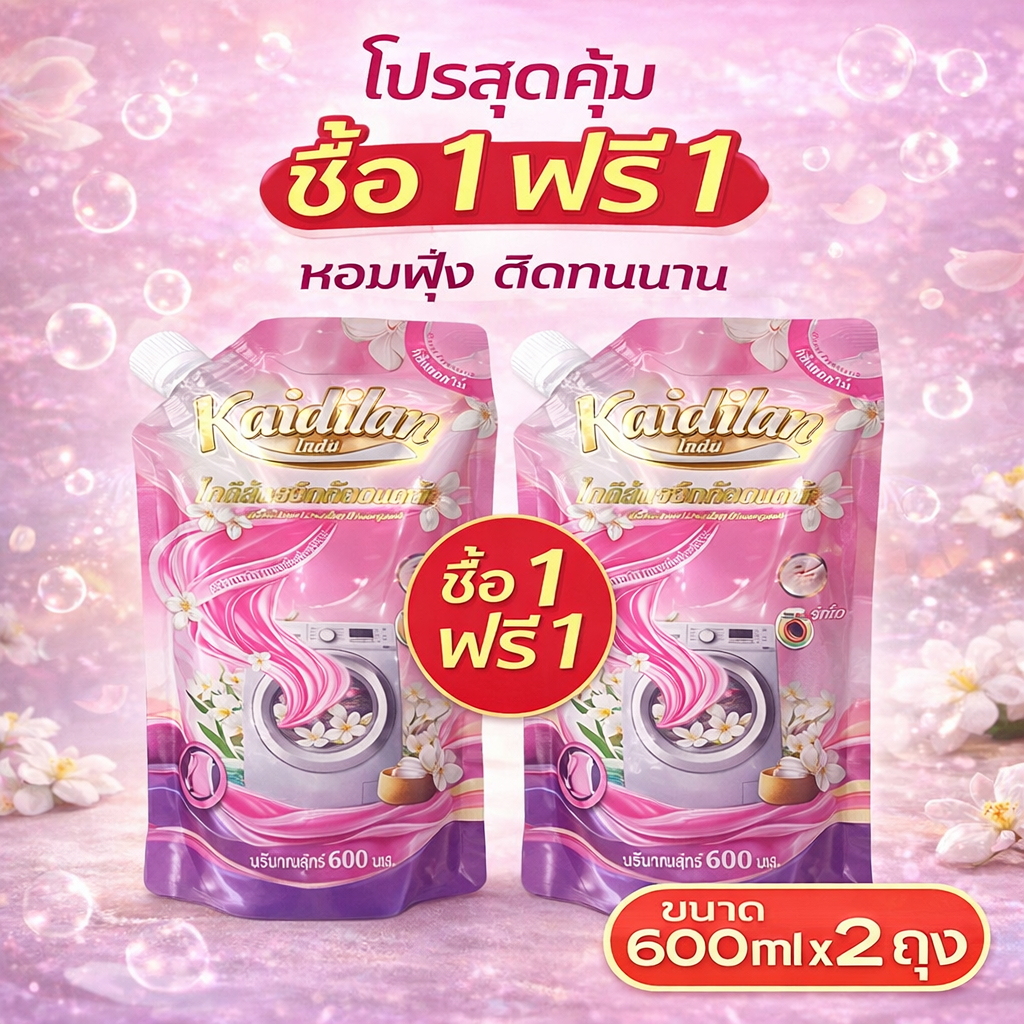 น้ำยาซักผ้า Kaidilan สูตรเข้มข้น ซักสะอาด กลิ่นหอมติดทนนาน นุ่มผ้า ใช้ได้ทั้งซักมือและเครื่อง