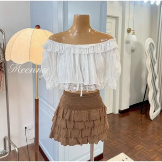 Meenny Closet | LN01 (มีSize) เสื้อปาดไหล่ลุคคุณหนูเเต่งลูกไม้