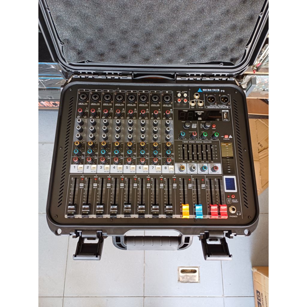 พาวเวอร์MIXER MICROTECH P-8 พร้อมRACKในตัวเอฟเฟกแท้ USB บูธูท เอฟเฟกแท้