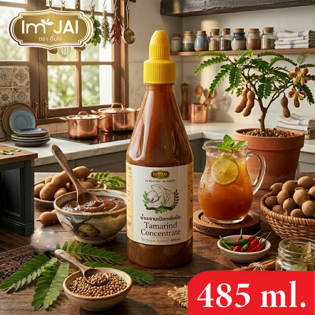 อิ่มใจ น้ำมะขามเปียกเข้มข้น ไม่ใส่น้ำตาล ขนาด 485 กรัม.