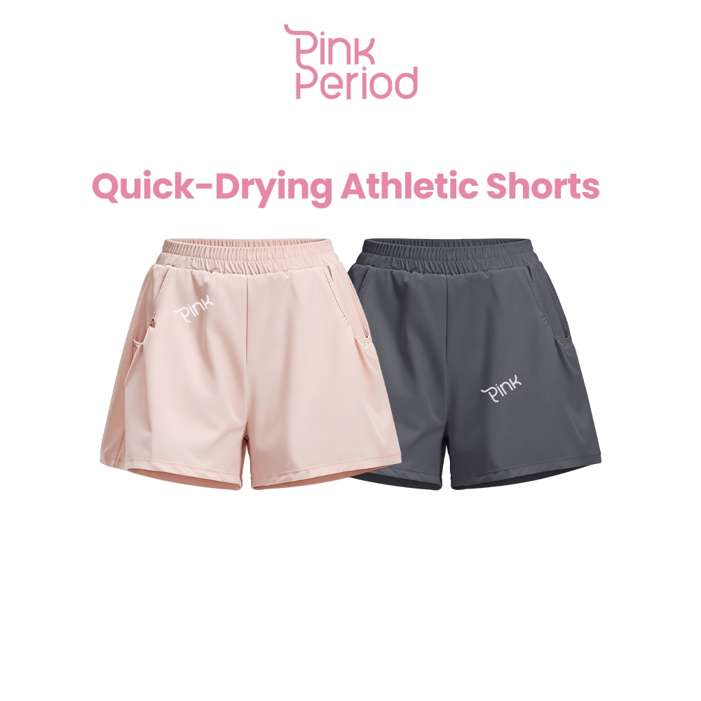 Pink Period กางเกงขาสั้น เอวสูง ระบายอากาศ กางเกงเลกกิ้ง มีกระเป๋าด้านข้าง เหมาะกับการวิ่ง ผ้านิ่มใส่สบาย