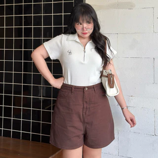 Pecan Short Jeans น้องยีนส์ถั่วพีแคน🤎🥥🥑 ยีนส์ขาสั้นสีน้ำตาล ยีนส์สาวอวบอ้วน | Geebeety