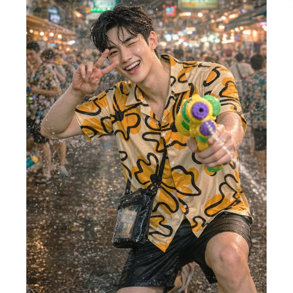 WOLF Hawaii Shirt เสื้อเชิ้ตแขนสั้น ลายดอกสีน้ำ H247 thumbnail 3