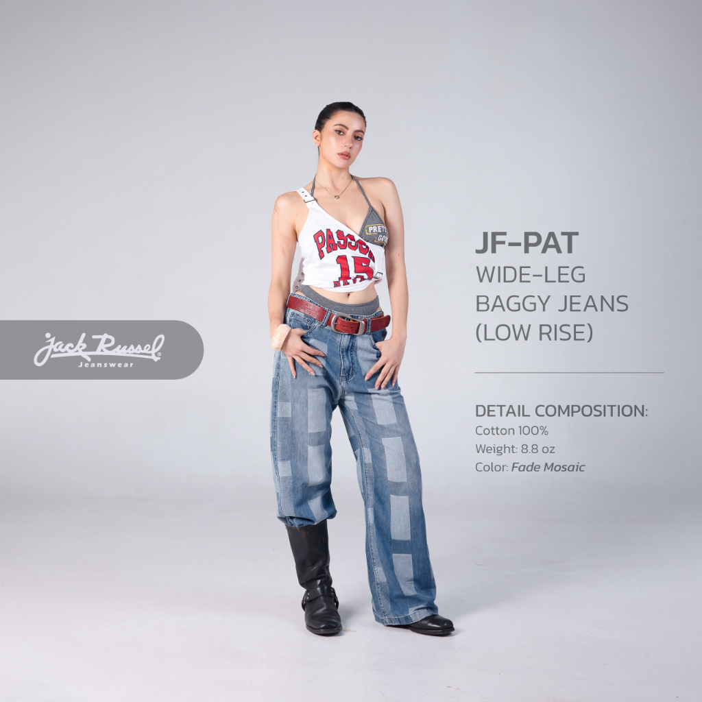 Jack Russel - Women Jeans กางเกงยีนส์ผู้หญิงทรงขาบาน - Handwerk JF-PAT Baggy Wide Leg Low Fade Mosai