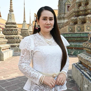 เสื้อลูกไม้ไทยประยุกต์ร.5แขนยาวแต่งไหล่ระบาย