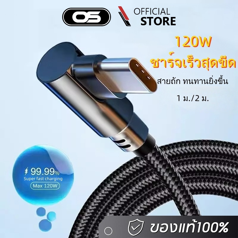 OSCROP สายชาร์จเกมมิ่งแบบงอ 90 องศา ชาร์จเร็วพิเศษ 120W 6A รองรับพอร์ต Type-C, iOS และ Micro USB (ยาว 1/2 เมตร)