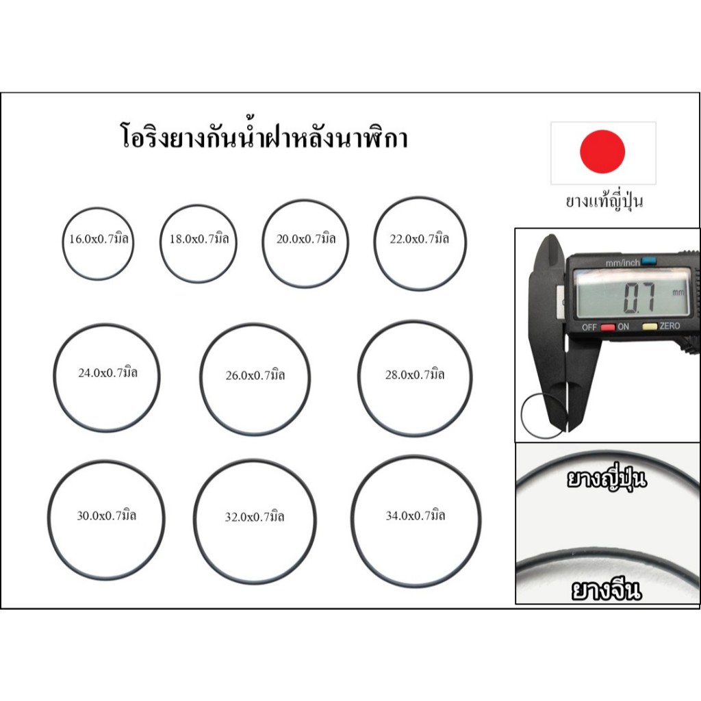 โอริง ยางกันน้ำฝาหลังนาฬิกา เหมาะสำหรับนาฬิกาฝาเกลียว หนา 0.7 มิลขนาด16.0-40.0มิลยางแท้ญี่ปุ่นคุณภาพดี