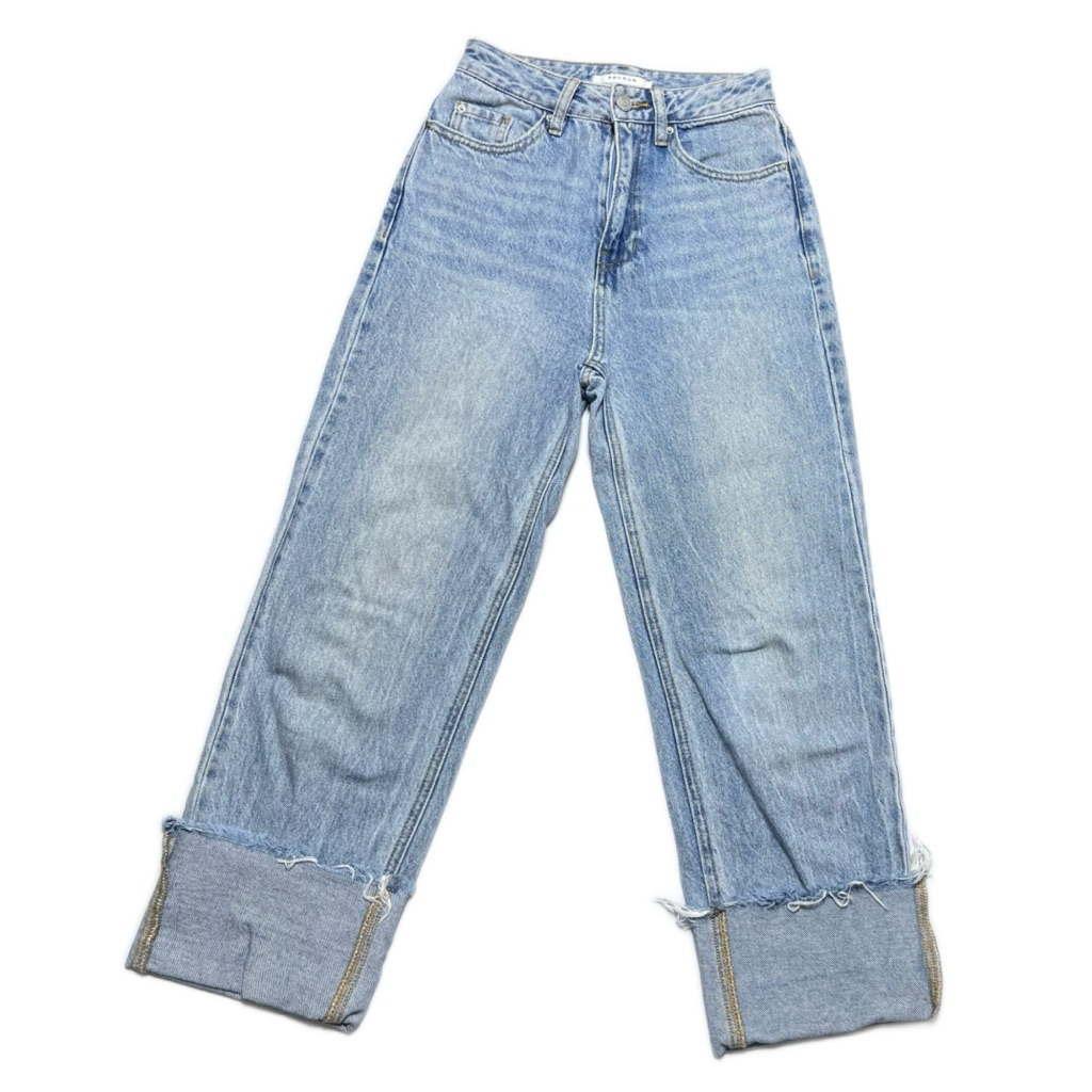 กางเกงยีนส์ขายาวเอวสูง ไซส์ XS-S แบรนด์ Pacsun ขากระบอก แต่งขาด กางเกงพับขา กางเกงยีนส์ กางเกงขายาว