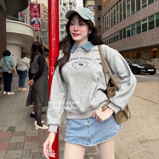 (บุขนด้านใน) เสื้อสเวตเตอร์ คอปกยีนส์ ผ้านิ่ม