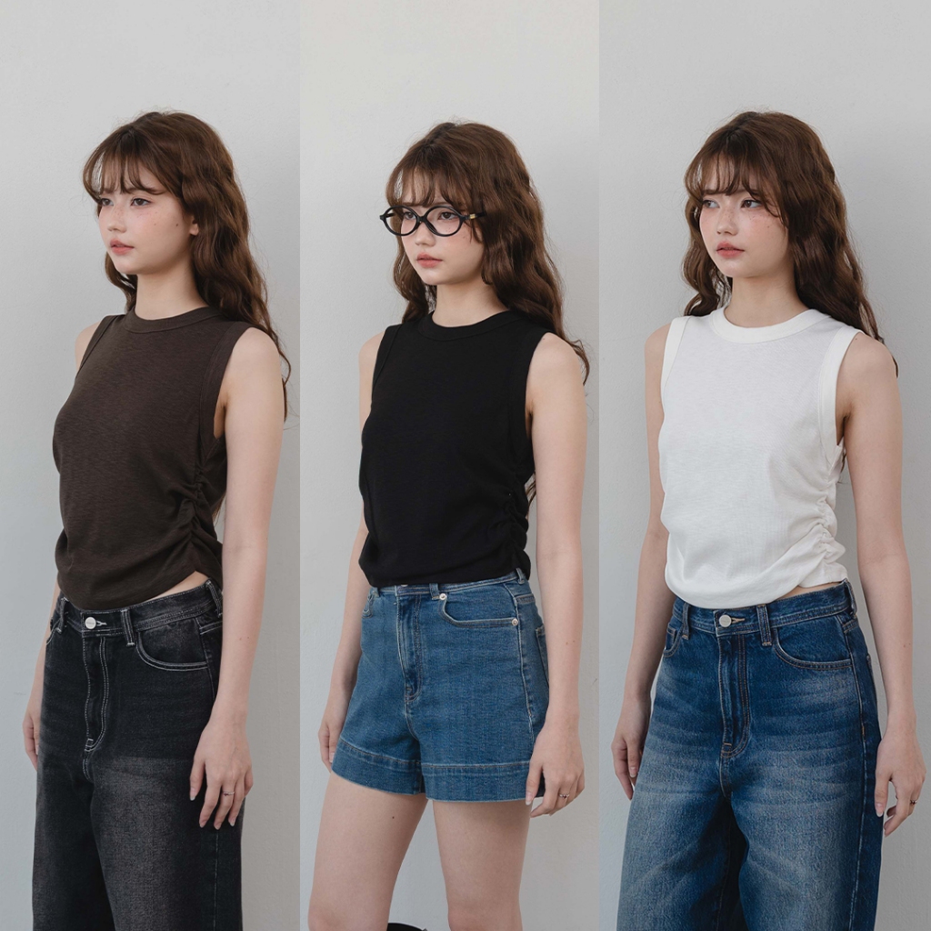 Kenley -  Side Twist Top Tank - เสื้อยืดแขนกุด ผ้าร่อง ใส่สบาย