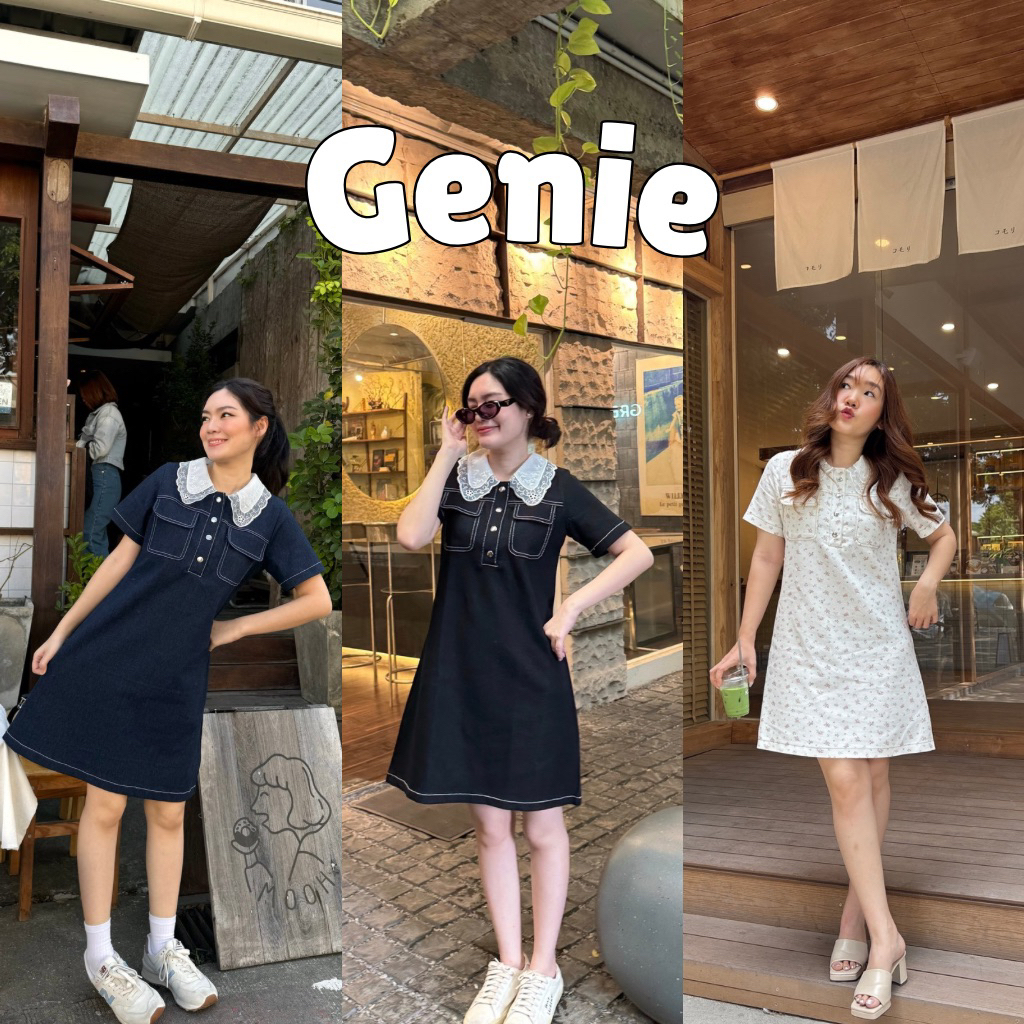 93FAVORS l “GENIE” เดรสผ้าเดนิม เดรสยีนส์ปกลูกไม้