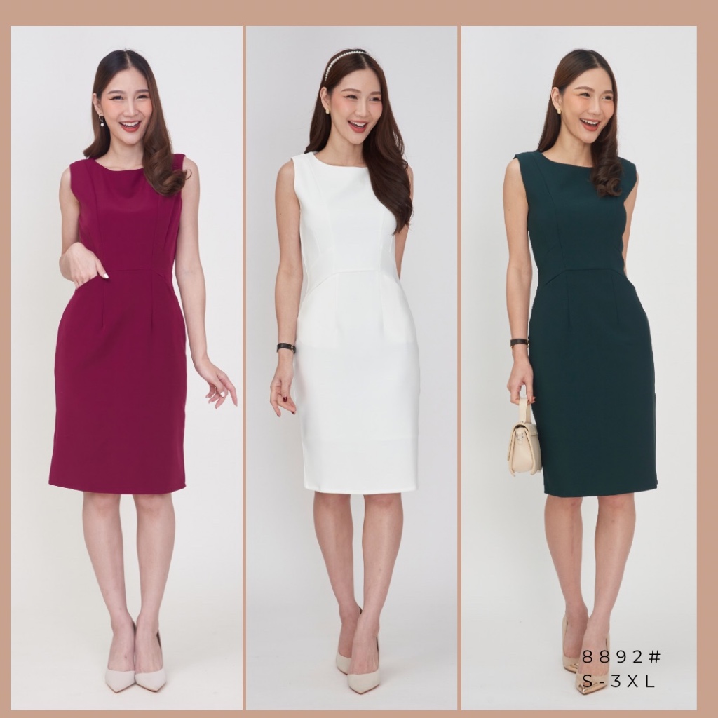Laboratory เดรส 8892# เดรสทรงสอบเข้ารูป ไม่มีขอบเอว แขนกุด S-3XL