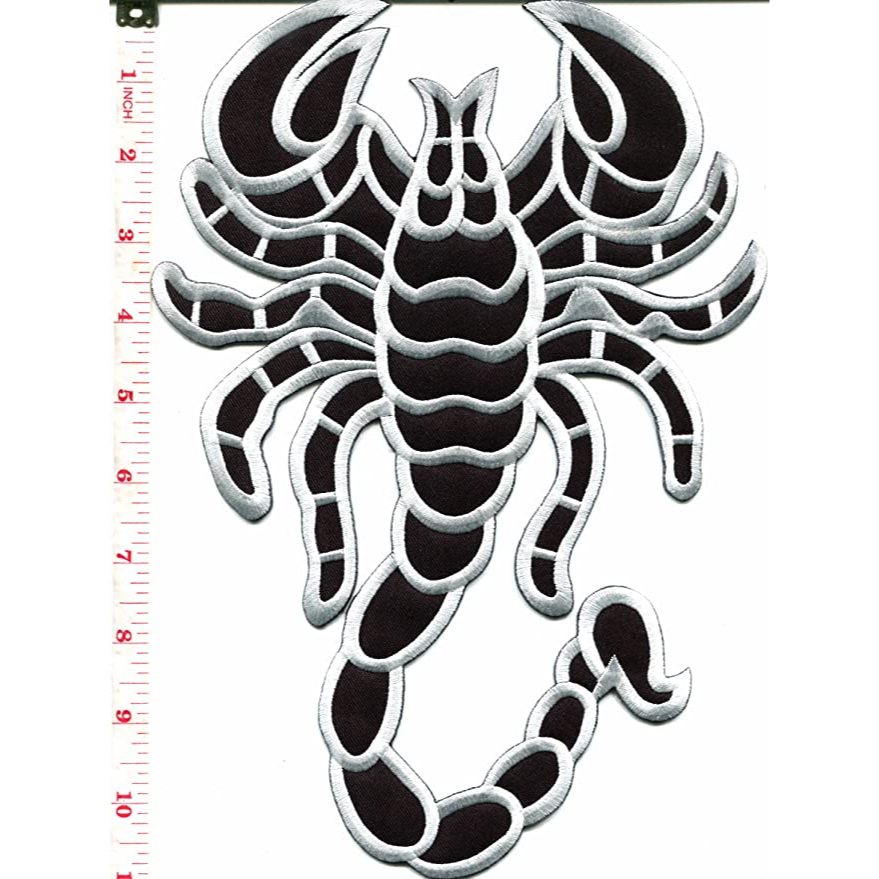 White Scorpion biker tattoo Big XL 7.63 x 11 inches embroidered applique iron-on patch (235)
