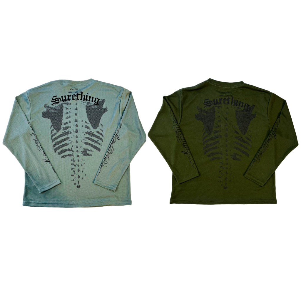 Surething - เสื้อแขนยาว ลายกระดูก ผ้า Waffle