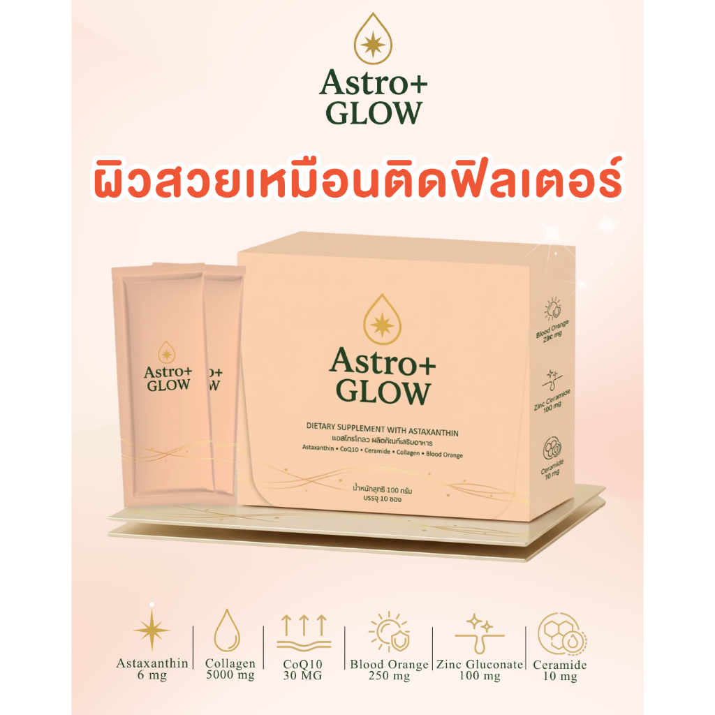 AstroGlow: อาหารผิวเต็มโดส ต้านแดด กันแก่ สารสกัดครบถ้วนในซองเดียว