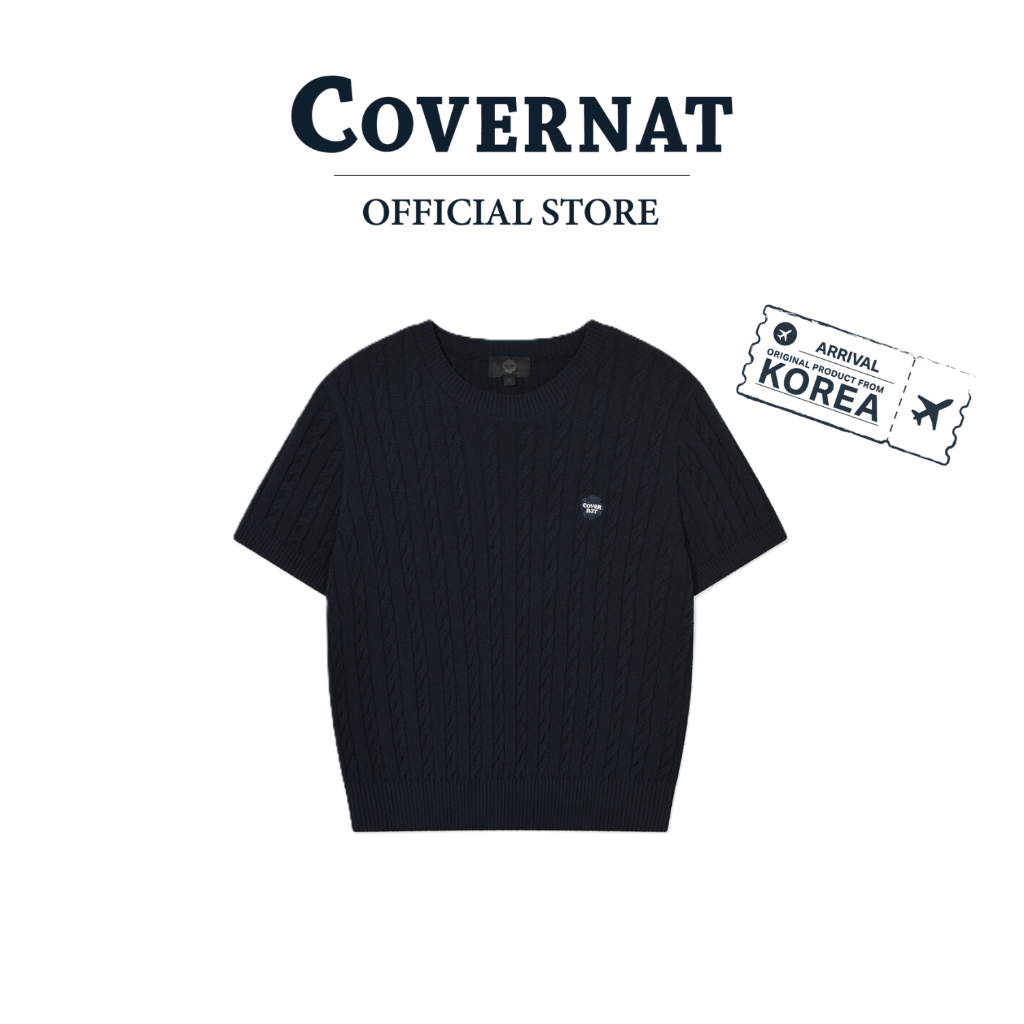 COVERNAT เสื้อไหมพรม รุ่น Women Clover Heart Cable Short-Sleeve Knit Navy (70452SCHKTF_S6NAXX)
