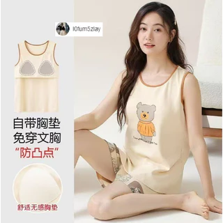 (ส่งมาจากประเทศไทย)ขาสั้น+เสื้อกล้าม，ชุดนอนผู้หญิงฤดูร้อน，มาพร้อมกับแผ่นรองหน้าอก，มีให้เลือก 8 แบบ，M-2XL