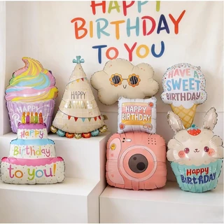 [มีส่งด่วน] ลูกโป่งวันเกิด Happy Birthday เค้กไอศกรีมน่ารัก ลูกโป่งฟอยล์ กล้องถ่ายรูป ก้อนเมฆ