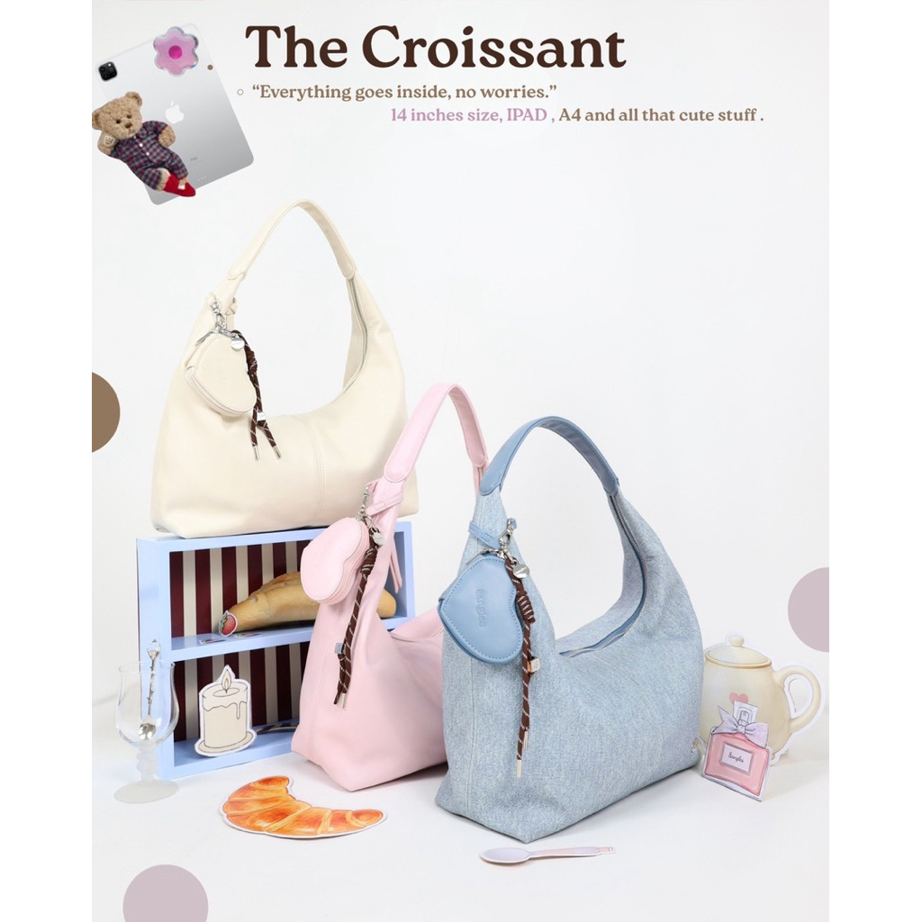8anglesshop- 🎧🥐 the Croissant bag หนังนิ่ม 14 นิ้ว ใส่ IPad/A4ได้ E016