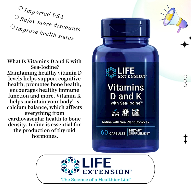 Life Extension Vitamins D K Sea-lodine 60 Capsules Premium Dietary Supplement