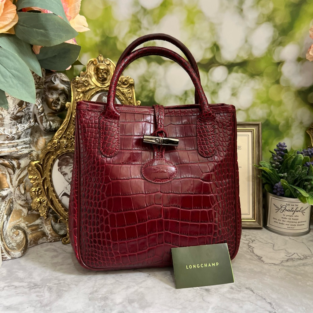 Longchamp Roseau Croc-Embossed