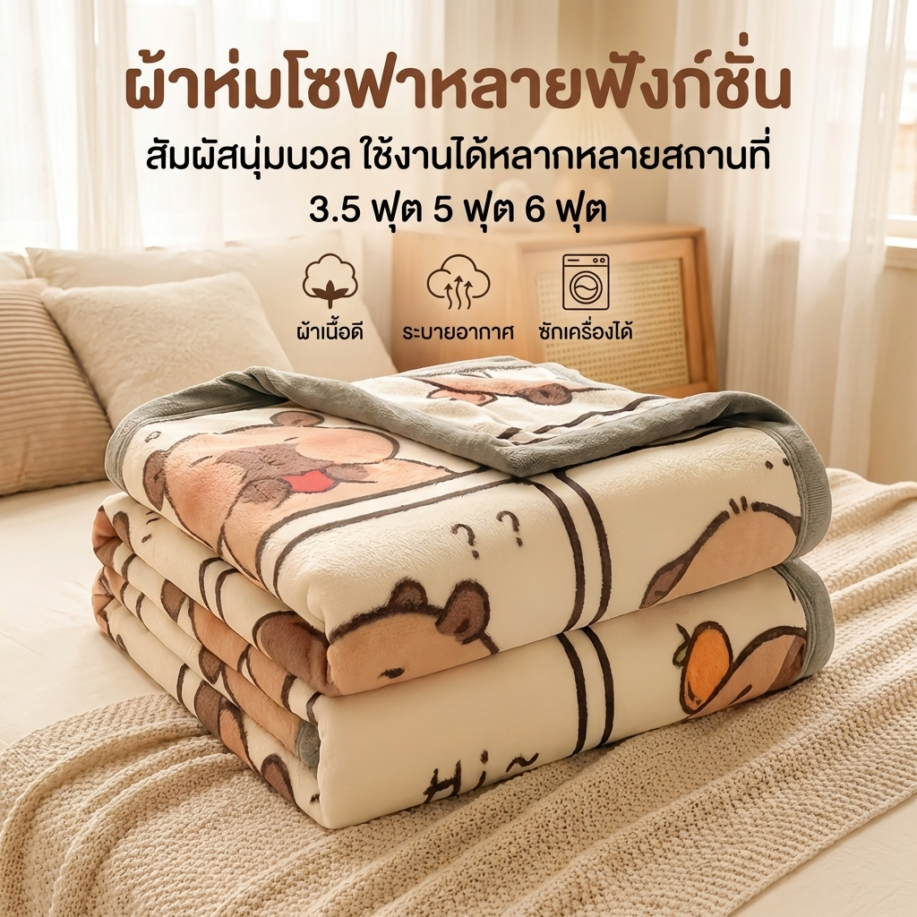 🔥พร้อมส่ง🔥Capybara ผ้าห่มนาโน ผ้าห่มแอร์ 3.5ฟุต 5ฟุต 6ฟุต นุ่มสบาย ซักเครื่องได้ ใช้ได้ทั้งสี่ฤดู