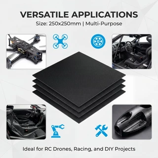 Jiuyuan Carbon fiber board 250 X 250MM แผ่นคาร์บอนไฟเบอร์ thicknesses of 0.2mm-3mm 3K Glossy Matte, Twill Plain Surface