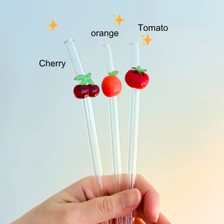 พร้อมส่ง หลอดเชอรี่ หลอดผลไม้ Frutie glass straws🍒 หลอดมัทฉะ หลอดน่ารัก หลอดแก้ว เป็นแก้วทั้งชิ้น น่าสะสม