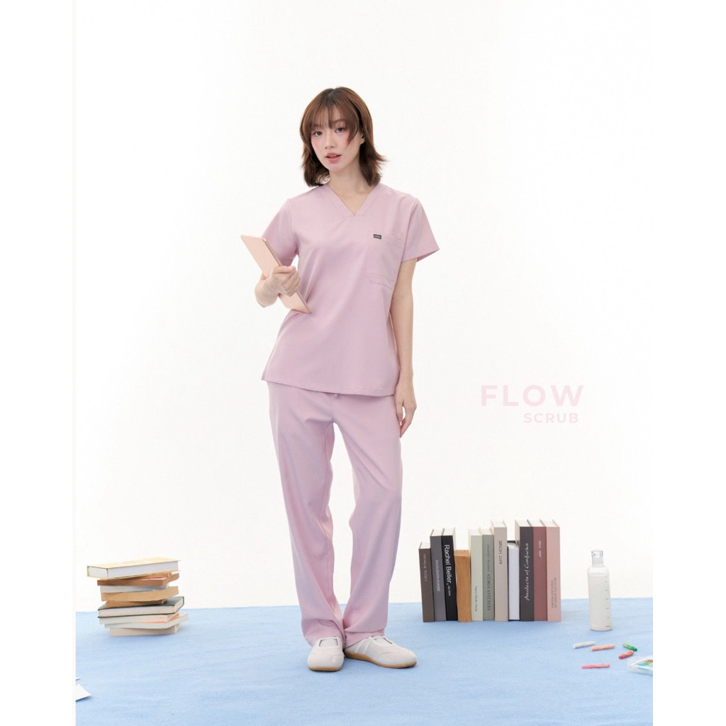 FLOW Soft Collection ชุดสครับพร้อมปักชื่อ Scrub Set ผ้าพรีเมียม ยับยาก ทรง Slim