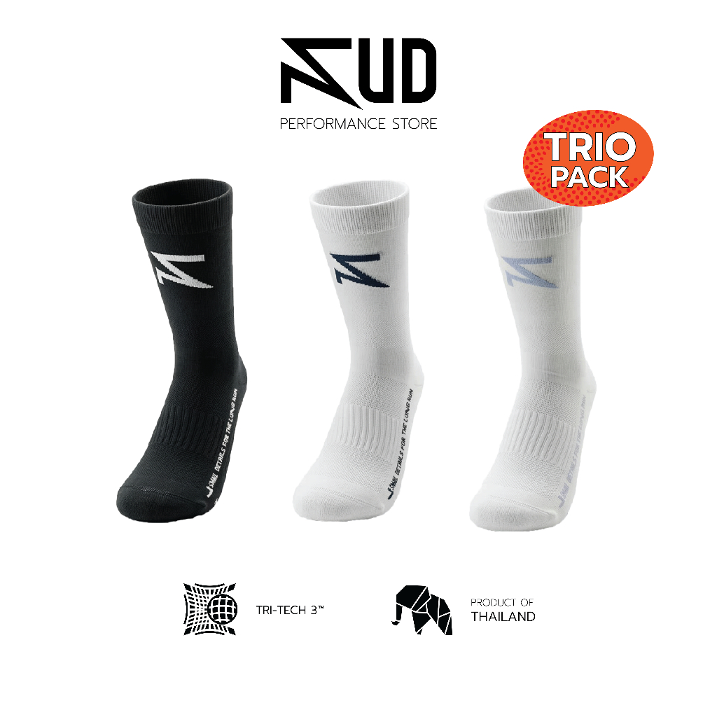 [Trio Pack] SUD ถุงเท้าวิ่ง รุ่น SKY - เซ็ต 3 คู่ ถุงเท้าวิ่งข้อสูง เทคโนโลยีผ้า TRI-TECH 3™