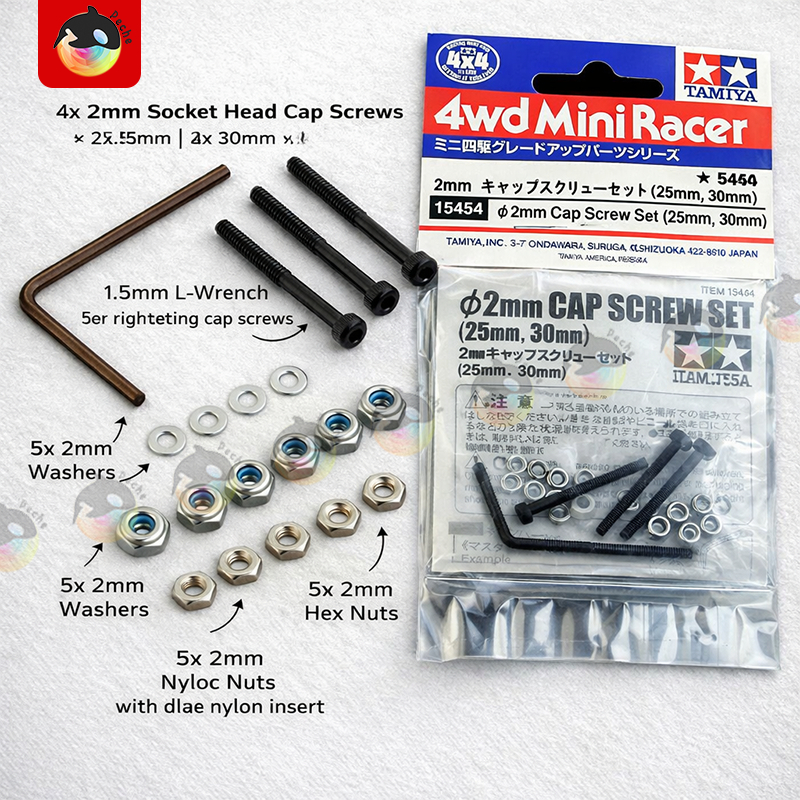 TAMIYA 15454 2mm Cap Screw Set (25mm, 30mm) เสาดำ เสาหกเหลี่ยม