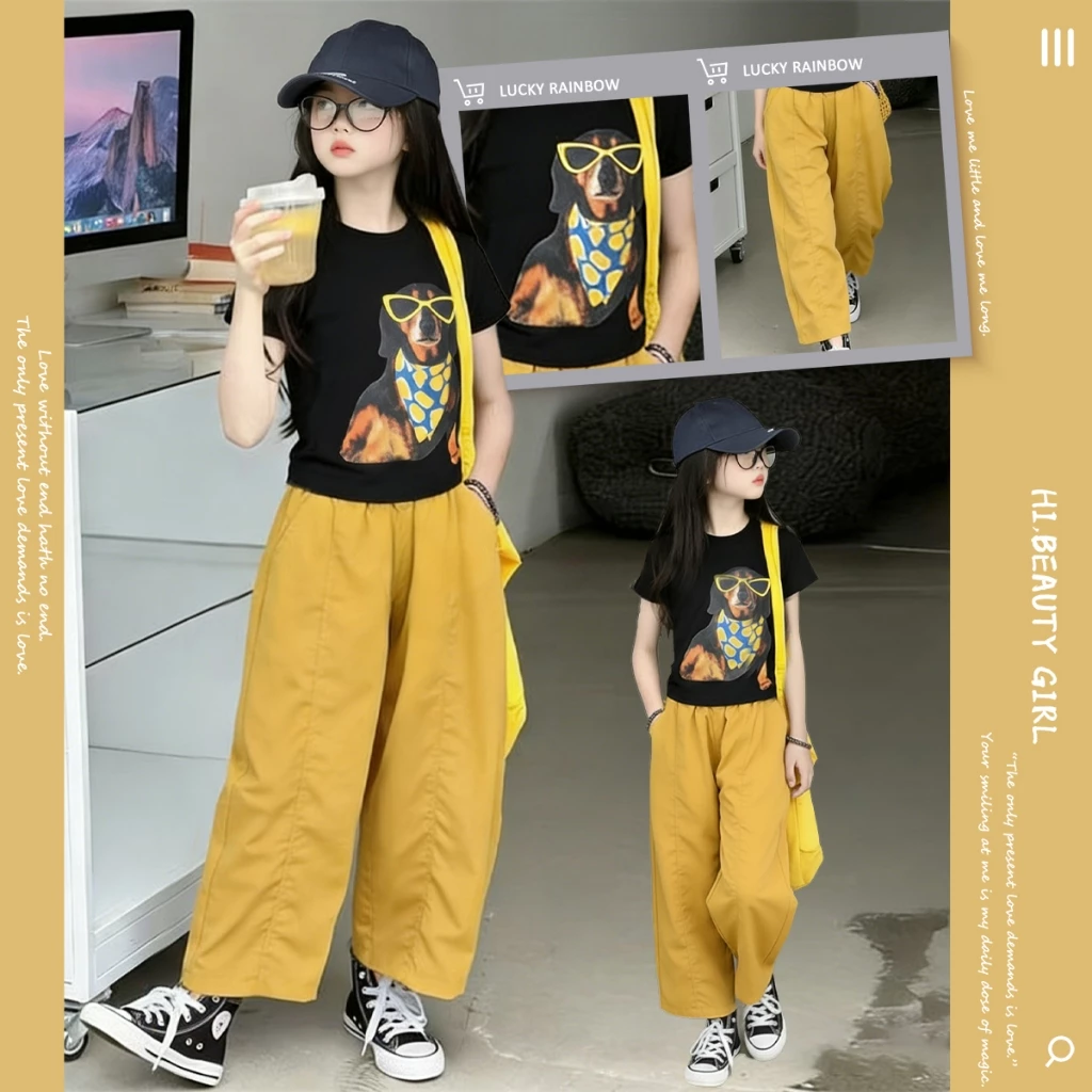 ชุดเซ็ตเด็ก แฟชั่น 2ชิ้น เสื้อแขนสั้น+กางเกงขากว้าง ลำลอง ชุดสูทแขนสั้น 4-16 ปี