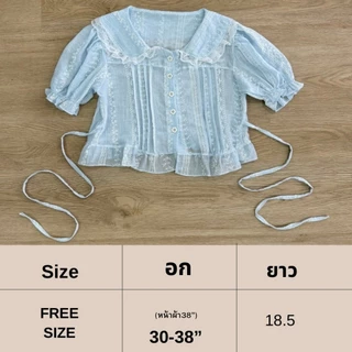 เสื้อครอปชายระบาย แต่งลูกไม้ ผ้าโรซี่พิมพ์ลาย #FF213