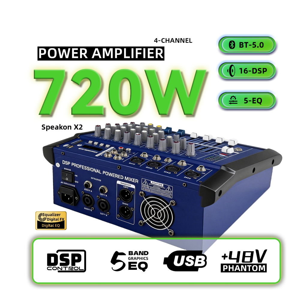 PA402 Power amplifier Audio mixer เพาเวอร์มิกเซอร์ 16DSP/4ช่อง: อีควอไลเซอร์หลัก 5แบนด์/บลูทูธ/USB/48v