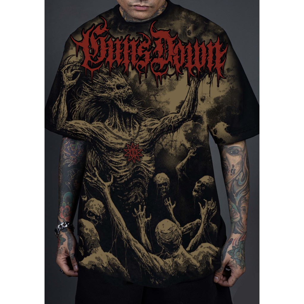 เสื้อยืดคอฟิตสีดำ Gunsdown® | Rise in Darkness Black