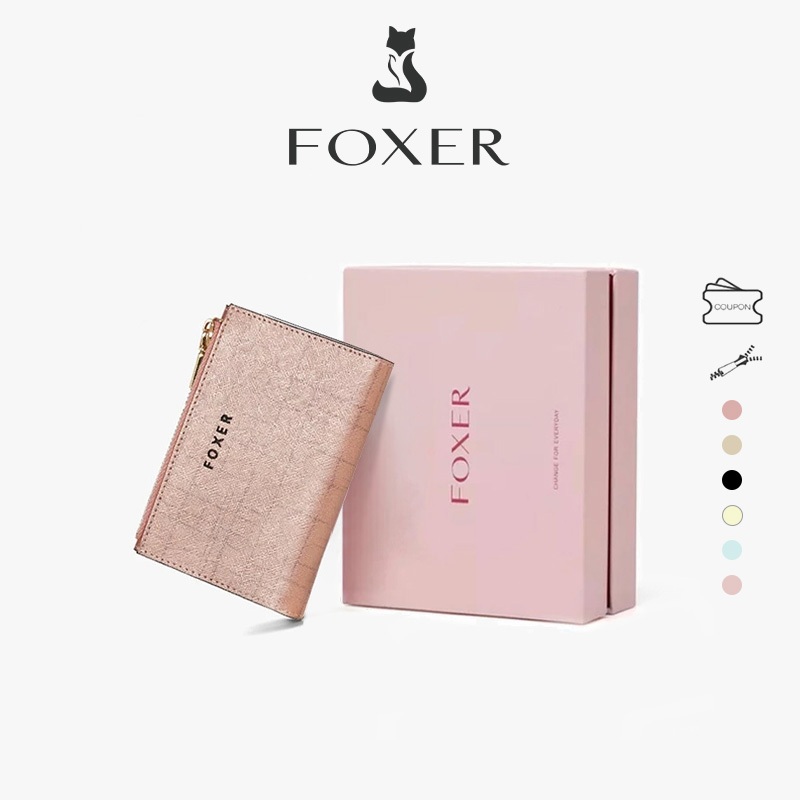 FOXER กระเป๋าสตางค์ผู้หญิง กระเป๋าสตางค์แฟชั่นแบบมีซิป ที่ใส่บัตรเครดิต กระเป๋าใส่เหรียญ