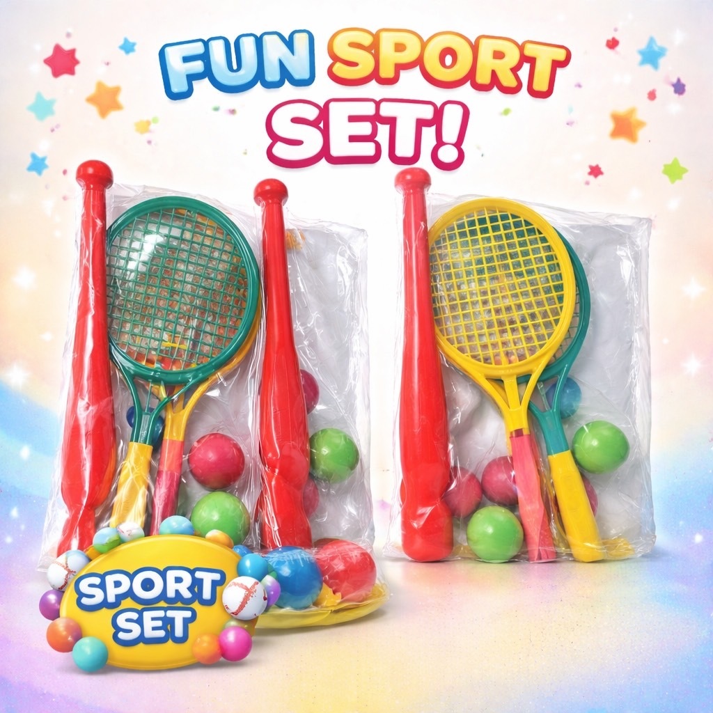 [ชุดสุดคุ้ม] ชุดของเล่นกีฬา 3-in-1 🎾 ไม้เทนนิส 2 + ไม้เบสบอล 1 + ลูกบอล 3 ลูก (สนุกครบจบในเซตเดียว)