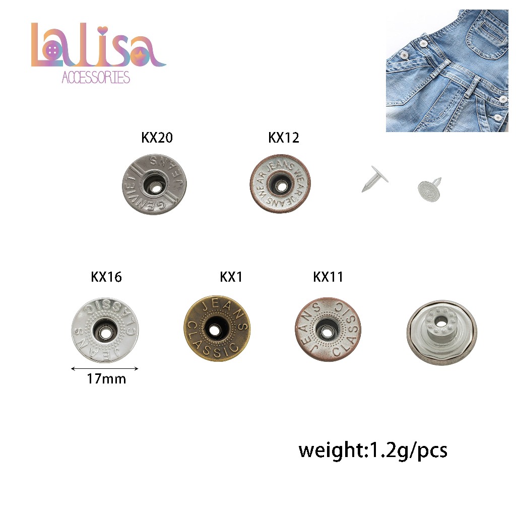 กระดุมกางเกงยีนส์แบบตอก พร้อมหมุด ชุดกระดุมยีนส์ DIY แบบตอก ไม่ต้องเย็บ brass snap button KX
