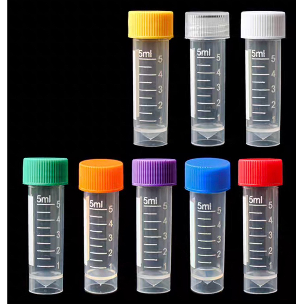 หลอดทดลองพลาสติกฝาเกลียวกันซึมขนาด 5 มล. มี 2 แบบ 7 สีค่ะ