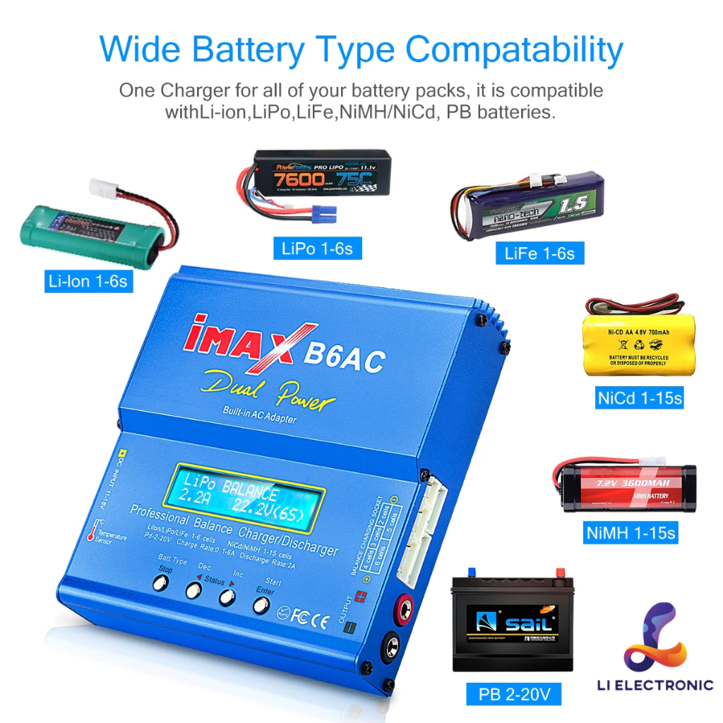 Imax B6ac เครื่องชาร์จ แบตเตอรี่ อเนกประสงค์ balance charger LiPo Li-ion Battery Discharger Charger