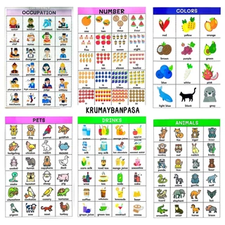 โปสเตอร์ A4 โปสเตอร์ภาษาอังกฤษ เคลือบร้อน เพื่อการเรียนรูัคำศัพท์ หลากหลายเเบบให้เลือก