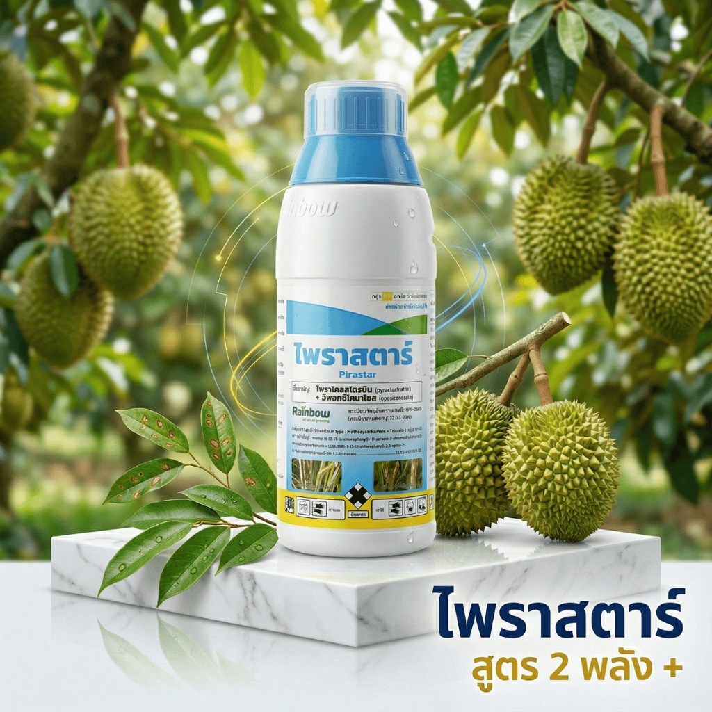 ไพราสตาร์ ขนาด 1 ลิตร สารกำจัดเชื้อรา เด่นเรื่อง ฟิวซาเรียม กิ่งเเห้ง ใบติด ราสีชมพู กาบใบเเห้ง