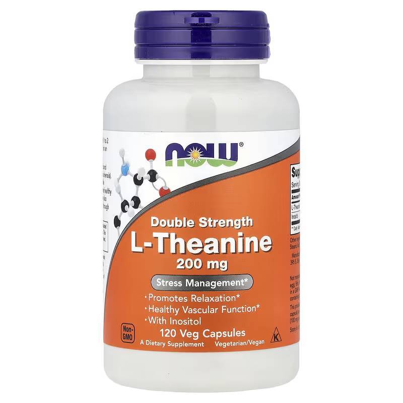 แอล-ธีอะนีน อิโนซิทอล NOW Foods, L-Theanine, Double Strength, 200 mg, 120 Veg Capsules
