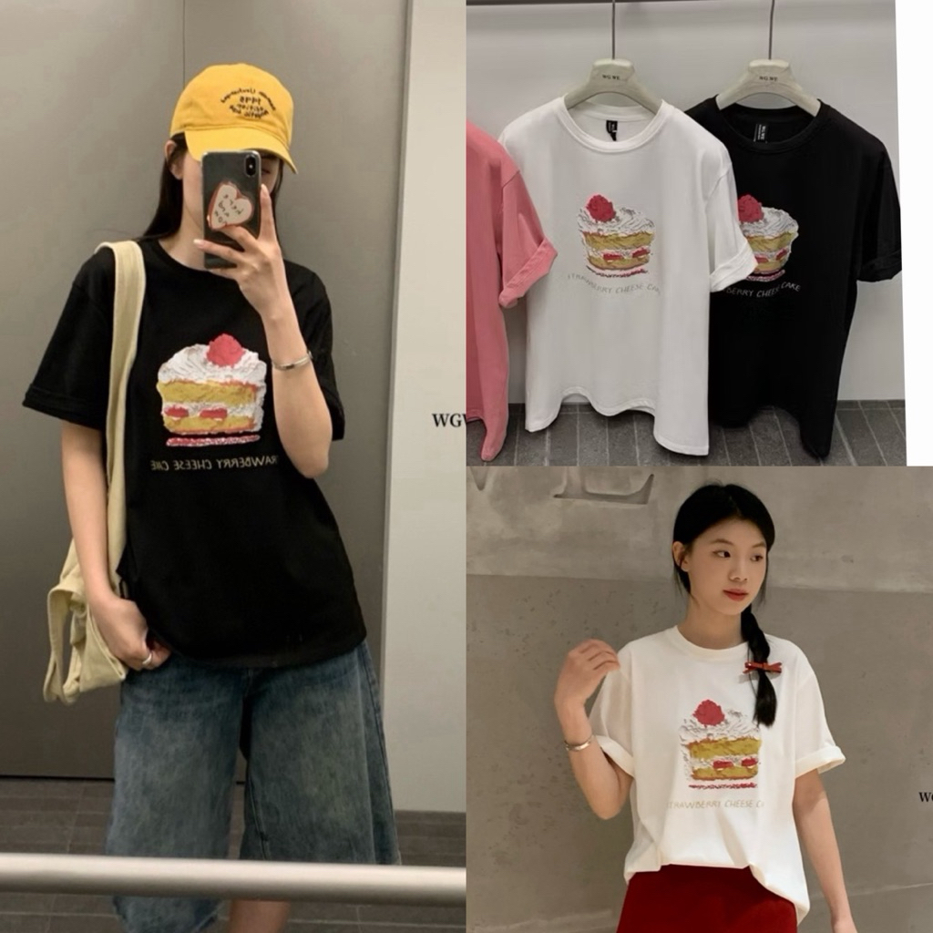 พร้อมส่ง 8884# เสื้อยืดคอกลมแขนสั้น สกรีนลายช่วงอก เนื้อผ้าดี ใส่สบาย TAG:WG.WE
