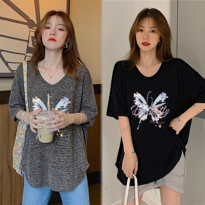 เสื้อยืดแขนสั้นแบบหลวมผู้หญิงแฟชั่นฤดูร้อน oversize เสื้อผ้าสาวอวบคนอ้วนไซส์ใหญ่ เสื้อโอเวอร์ไซส์สไตล์เกาหลี ผ้าใส่สบาย